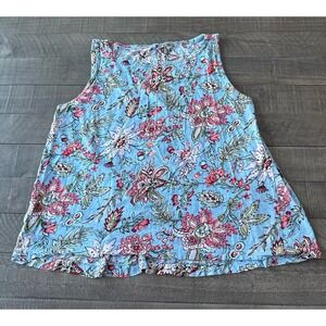LOFT women's blue pink floral sleeveless cotton tank Size XL